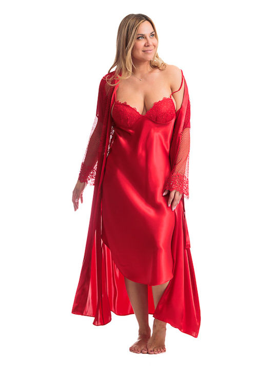 Jasmin Winter Women's Robe with Nightdress Red