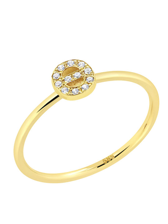 Monogramm-Ring ''θ'' Zirkon Gold K14 P-75063 Gelbgold K14