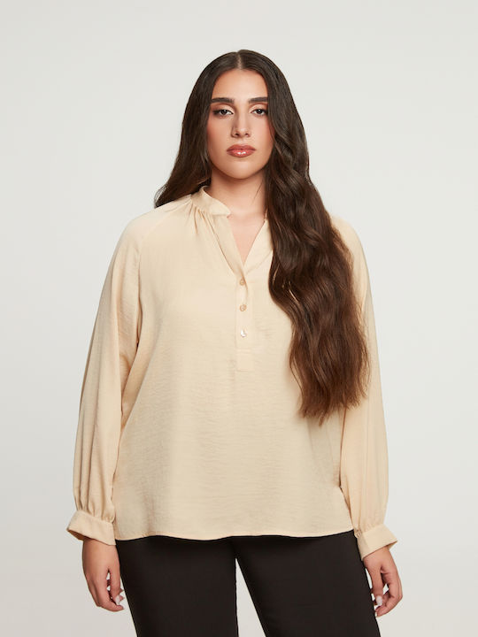 Women's Blouse Satin Long Sleeve Ecru