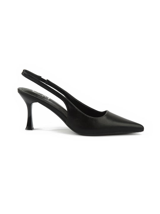 Fshoes Synthetic Leather Pointed Toe Black Heels