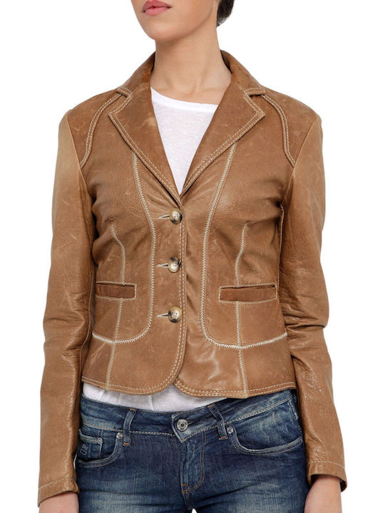 Malboro Classics Women's Leather Blazer Brown