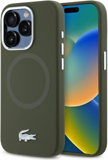Lacoste Silicone Croco Logo Magsafe Umschlag Rückseite Kunststoff / Silikon Khaki (iPhone 15 Pro Max)