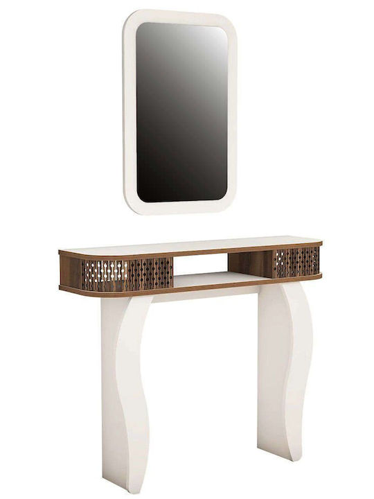 Damla Конзолна маса Дървена с огледало White-walnut Д105xШ30xВ85cm