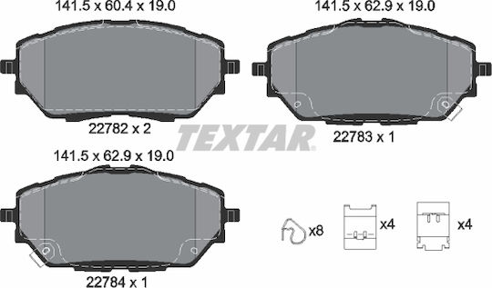 Front Brake Pad Set Textar for Toyota C-HR Corolla 1.2-2.0h Height 60.4mm Width 141.5mm Thickness 18.4mm Wear Sensor Yes