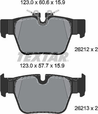 Textar Rear Brake Pads Set Bmw Mini 1.5-2.0d Height 60.6mm Width 123mm Thickness 15.9mm Wear Sensor Yes