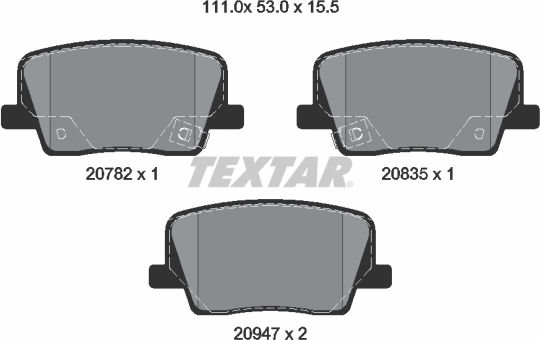 Rear Brake Pad Set Textar Ssangyong Rexton 2.0/2.2d 07.17 Height 53mm Width 111mm Thickness 15.5mm Wear Sensor
