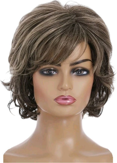 Women's Wig Brown Blonde Highlights Synthetic High Quality 12 Inches