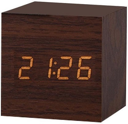 Tradesor Tischuhr Digital LED Holz mit Wecker Braun 909474_br