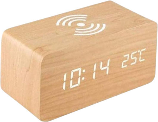 Tabletop Digital Clock with Alarm & Wireless Charging Beige 909467_be
