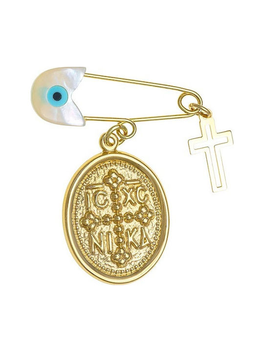 Ioannis Kosmima Child Safety Pin made of Gold 9K with Cross