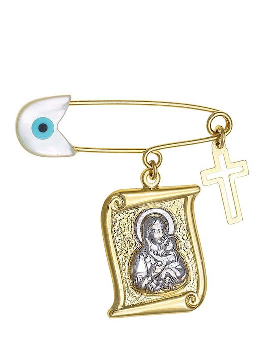 Ioannis Kosmima Child Safety Pin made of Gold 9K with Icon of the Virgin Mary