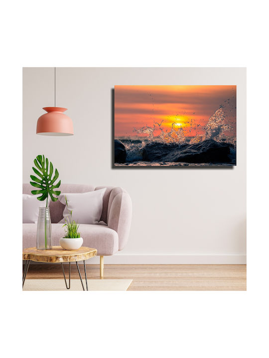 Canvas Painting Waves At Sunset 60cm X 40cm