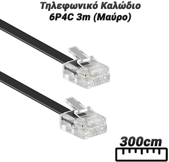 3M Flat Τηλεφωνικό Καλώδιο RJ11 6P4C 3m Μαύρο (0824.063)