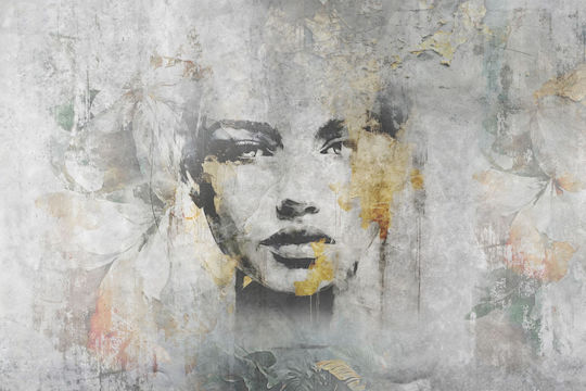 Wall Mural Living Room Woman Portrait Concrete Imitation 148x220