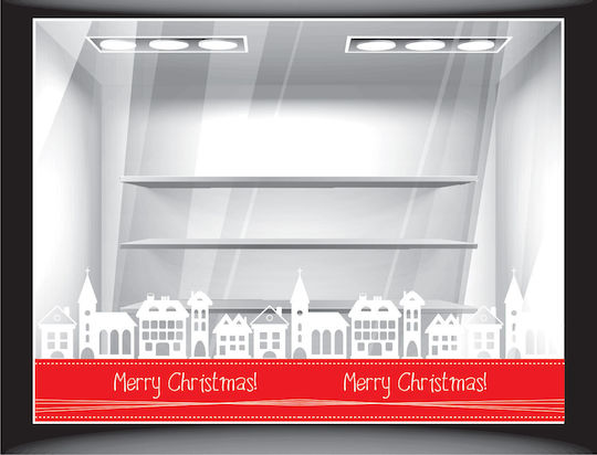 Merry Christmas Window Sticker Houses 50cm X 15cm
