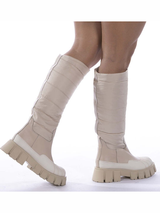 Leder Damenstiefel Beige