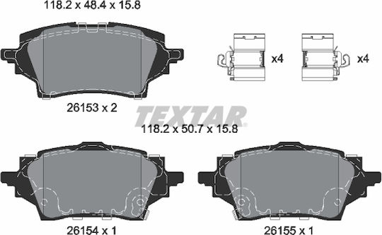 Rear Disc Brake Pad Set Textar for Suzuki Swace Toyota C-HR Corolla Yaris 1.2-2.0h 10.16 Mazda 48.4mm 118.2mm 15.8mm