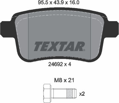 Rear Disc Brake Pad Set Textar Mercedes Citan Nissan Nv250 43.9mm 95.5mm 16.0mm Without Wear Sensor