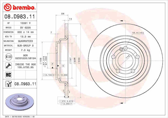 Brembo Rear Brake Disc Right Left Mercedes Gle V167 2.0d/2.9d 330mm 5 Holes 10.18-05.21