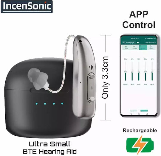 Incensonic R03l1 Right App Control Hearing Aid BTE WDRC Digital Hearing Aid Adjustable via App 8 Channels Right Ear