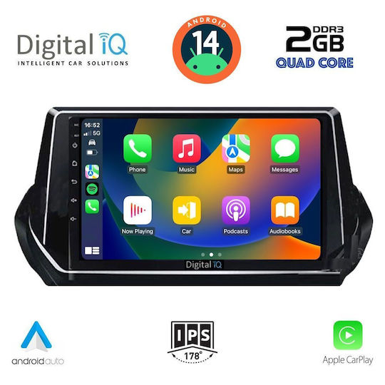 Digital IQ Auto-Audiosystem für Peugeot 208 2021 (Bluetooth/USB/AUX/WiFi/GPS/Apple-Carplay/Android-Auto) mit Touchscreen 9"