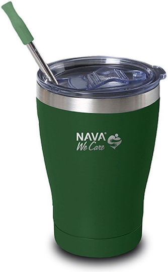Nava Pahar Termos Oțel inoxidabil / Plastic Fără BPA 360ml Dark green cu Pai