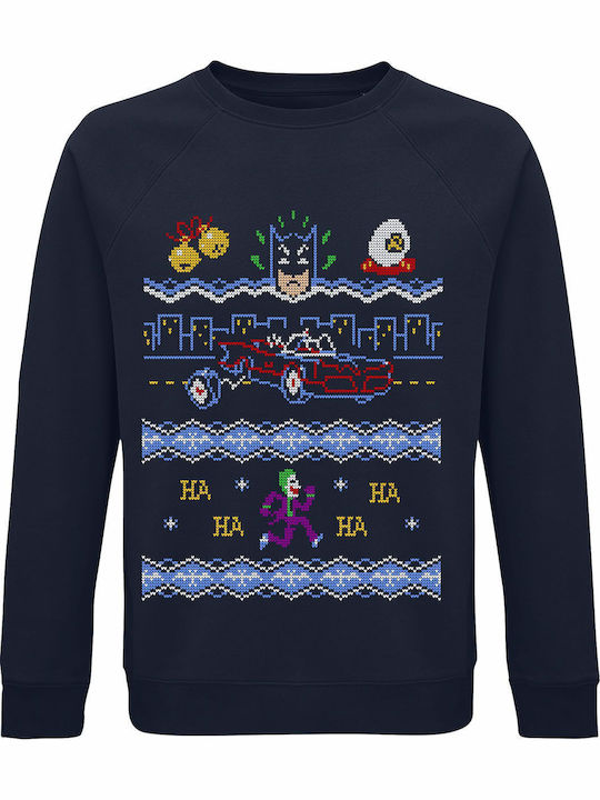 Sweatshirt Unisex Organic " Ugly Christmas Sweater Batman Retro Christmas " French Navy