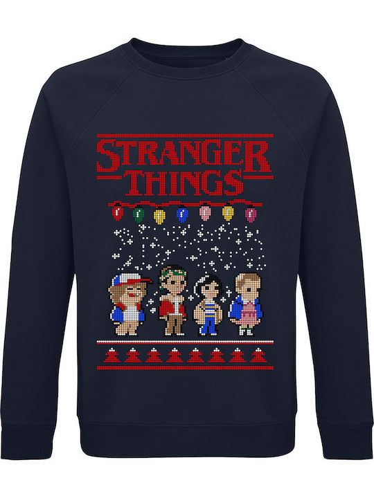 Sweatshirt Unisex Organic " Ugly Christmas Sweater Stranger Things Christmas " French Navy