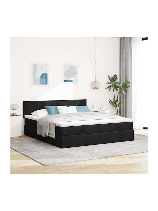 King Size Upholstered Fabric Bed Black with Sla...
