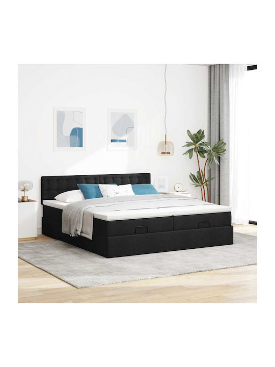 King Size Upholstered Fabric Bed Black with Sla...