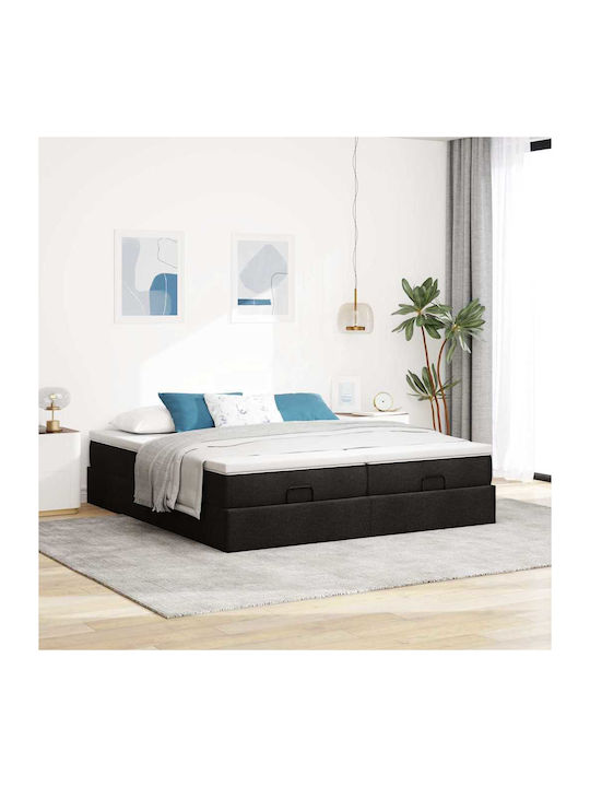 King Size Bed Base Upholstered with Fabric Blac...