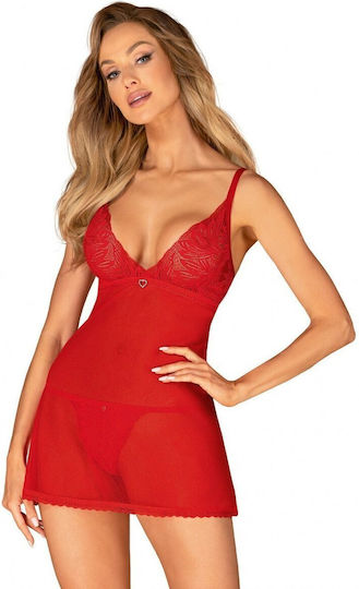 Obsessive Chilisa Sexy Σετ με Νυχτικό & Ρόμπα με Δαντέλα & Διαφάνεια Κόκκινο