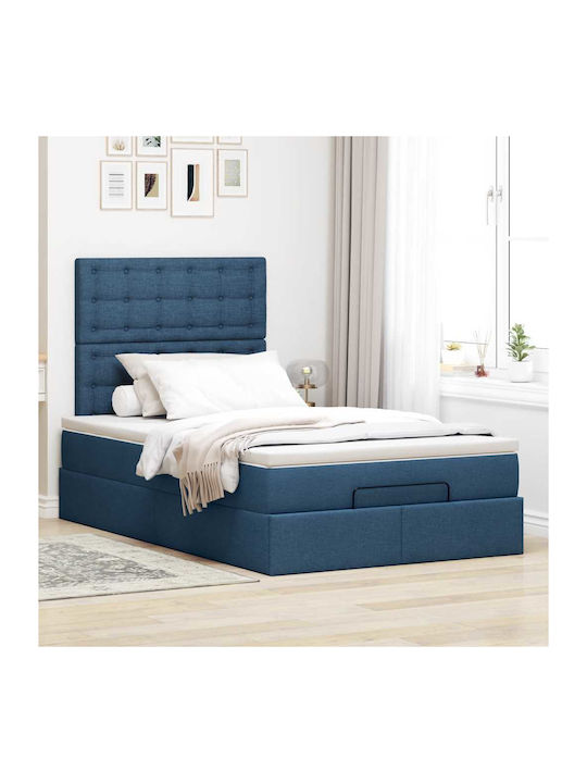 Semi-Double Upholstered Fabric Bed Blue with Sl...