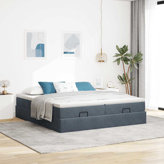 King Size Bed Upholstered with Velvet Dark Gray with Slats and Mattress 180x200cm 3311262