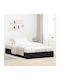 Half Double Bed Base Upholstered with Black Fabric with Storage Space & Slats for Mattress 120x190cm