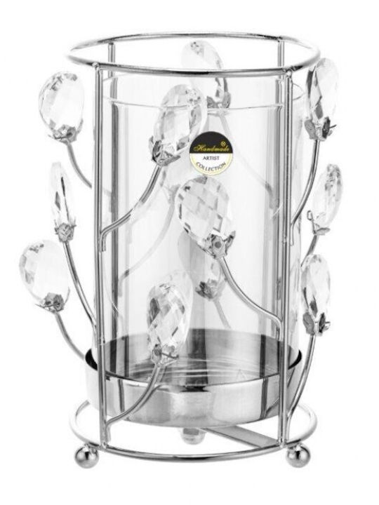 Karvounis Candle Holder Glass in Silver Color 11.8x19.2x11.8cm 1pcs