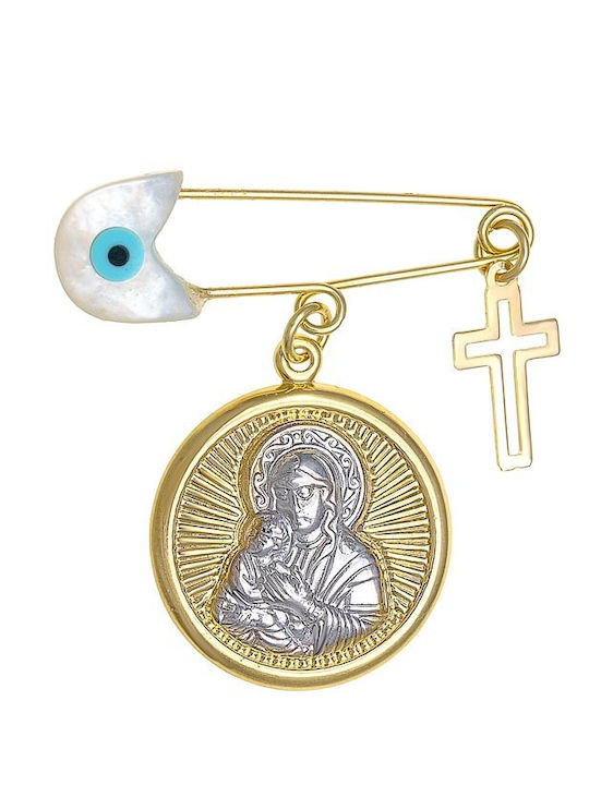 Ioannis Kosmima Child Safety Pin made of Gold 9K with Icon of the Virgin Mary