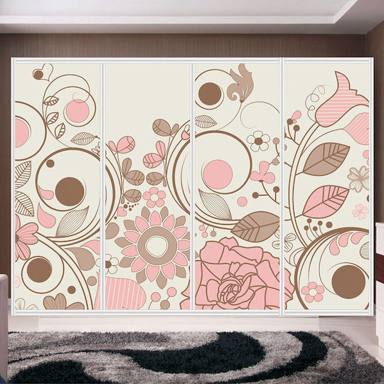 Retro-Blumen Kleiderschrankaufkleber 240cm