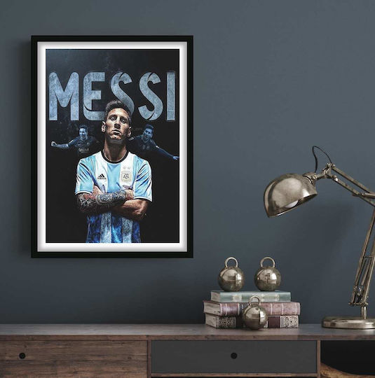 Poster Messi Sc001 21cm X 30cm Μαύρο Ξύλινο Κάδρο