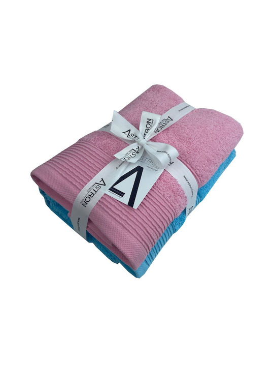 Astron Italy Face Towel 50x50cm Pink Turquoise 2 Pieces Weight 550gsm
