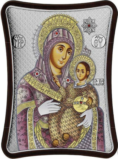 Prince Silvero Icon Virgin Mary Bethlehem Colored Brown Wood Silver 8.5x10cm