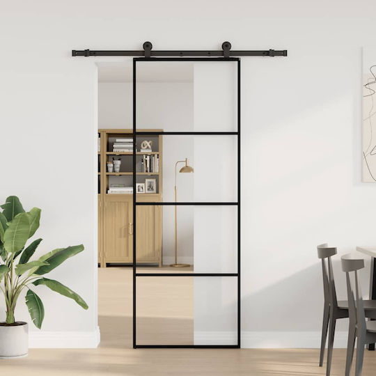 Mecanism ușă glisantă Vidaxl 76x205 cm Sticlă ESG & Aluminiu Negru