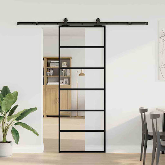 Vidaxl Schiebetürmechanismus 76x205 cm Glas ESG & Aluminium Schwarz