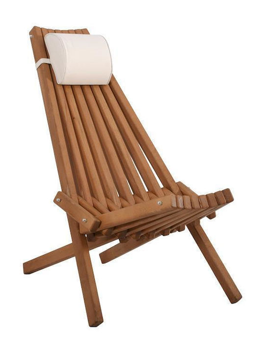 Fotoliu de exterior Lemn Natural, Beige cu pernă 54x94x96cm