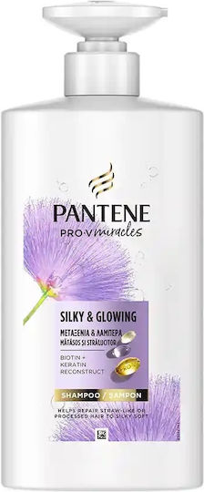 Pantene Pro-v Miracles Silky & Glowing Shampoos Reconstruction/Nourishment & Shine for Damaged Hair 500ml