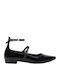 Damen Ballerinas Spitz zulaufend aus Lackleder mit Riemen Schwarze