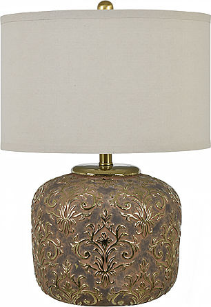 Desoto Keramik Tischlampe mit Weiß Schirm und Gold Basis
