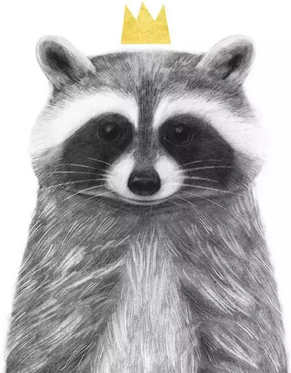 Παιδικό Κάδρο Queen Racoon με Λευκή Κορνίζα από Πλαστικό 21x30εκ.