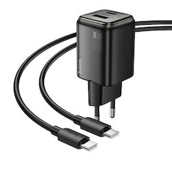 Hoco GaN с USB-A порт и USB-C порт и кабел USB-...