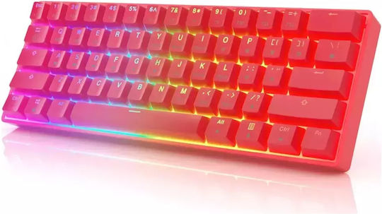 HK Gaming GK61 RGB Gaming Μηχανικό Πληκτρολόγιο 60% με Gateron Brown διακόπτες και RGB φωτισμό (Αγγλικό US) Κόκκινο